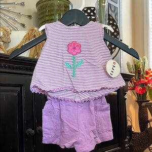 Circo Purple Striped Tank Top with Flower Appliqué and Shorts